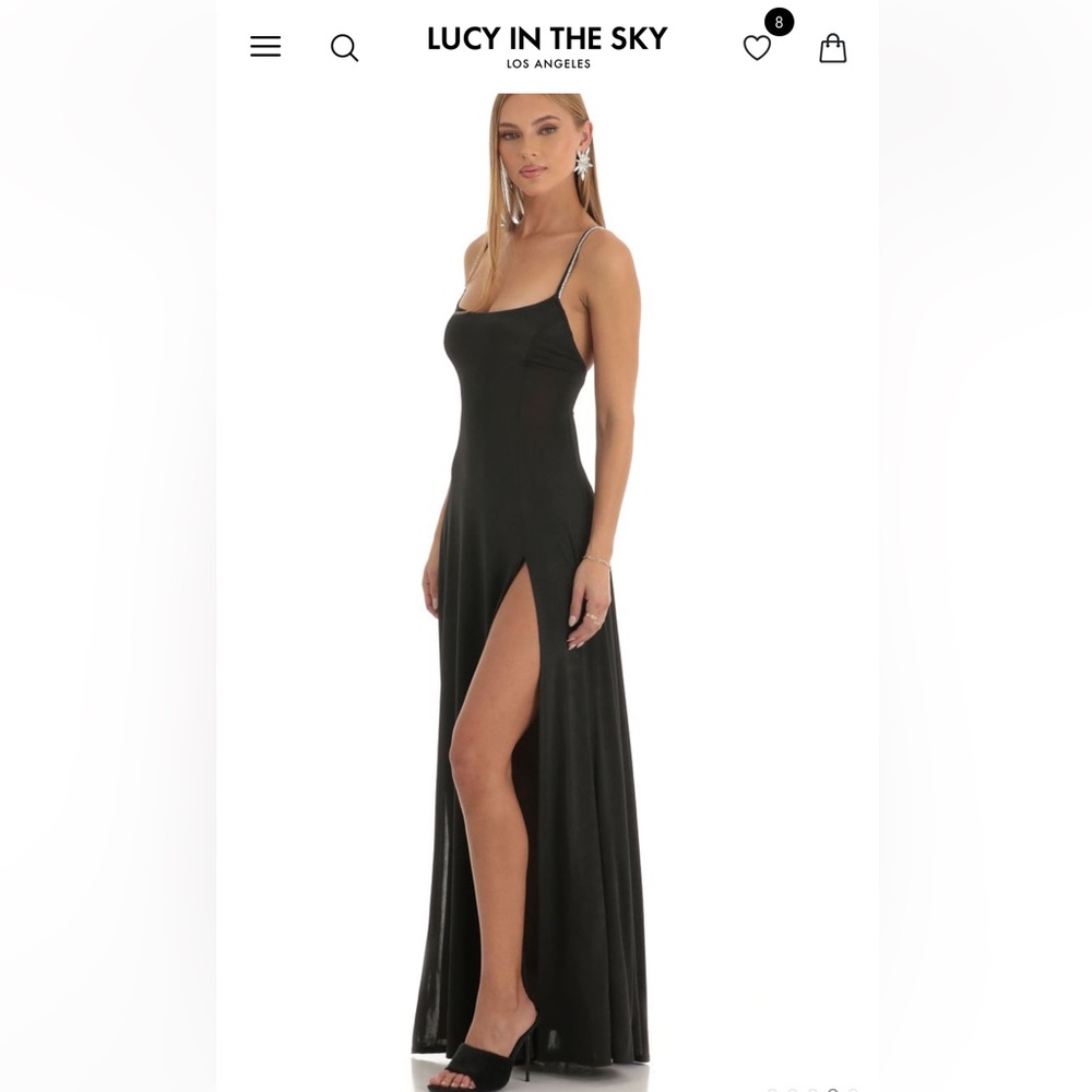 Lucy in the Sky prom/formal dress with double slit and rhinestone straps